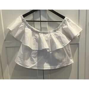 Forever 21 Off-the-shoulder ruffled crop top Sz. L white NWOT